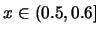 $x\in
(0.5,0.6]$