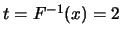 $t=F^{-1}(x)=2$