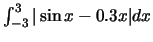 $\int_{-3}^3 \vert\sin x-0.3x\vert dx$
