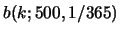 $b(k;500,1/365)$