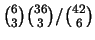 ${{6}\choose{3}}{{36}\choose{3}}/{{42}\choose{6}}$