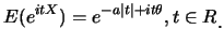 $\displaystyle E(e^{itX})=e^{-a\vert t\vert+it\theta}, t\in R\raisebox{-1.2mm}{.}$