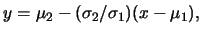 $\displaystyle y=\mu_2-(\sigma_2/\sigma_1)(x-\mu_1),$