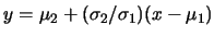 $y=\mu_2+(\sigma_2/\sigma_1)(x-\mu_1)$