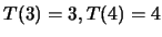 $T(3)=3, T(4)=4$