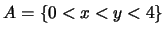 $A=\{0<x<y<4\}$