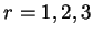 $r=1,2,3$